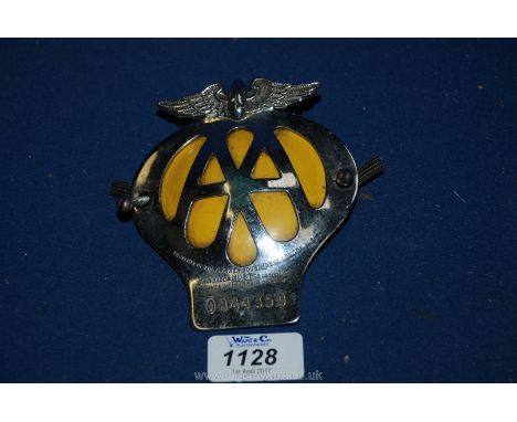 A Vintage AA Car Badge with membership number 0844359