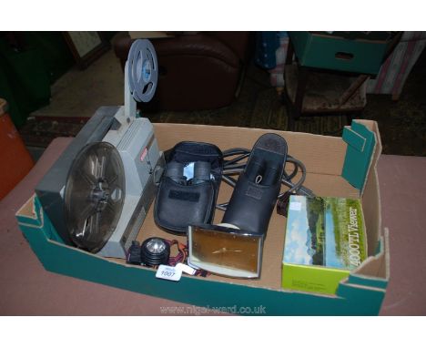 A Eumig Mark 501 Reel to Reel Projector, two pairs of binoculars, four thousand TL Viewer, head torch, etc