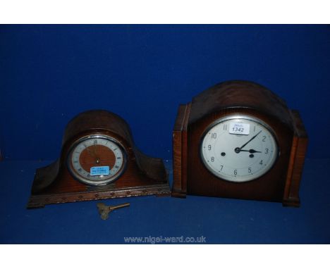 A Smiths Enfield Mantle Clock, no key and a Bentima Mantle Clock with key (as found)