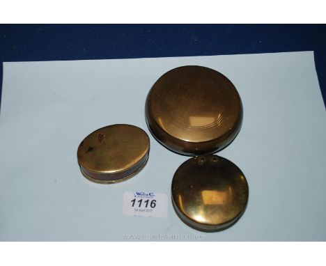 A Brass Tobacco Box, Brass Snuff Box and a Copper and brass Snuff Box, all plain with no engraving
