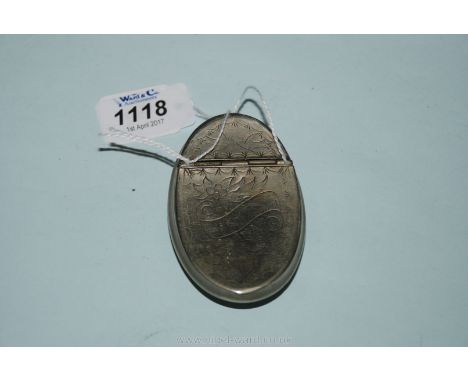 A curved white metal Snuff Box engraved, "John Thomas", with birds and floral decoration