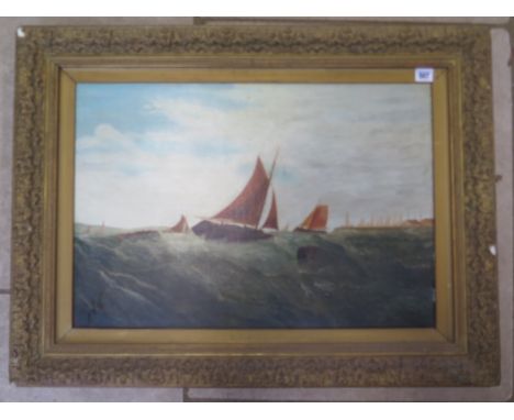 An oil on canvas seascape, unsigned - in a gilt frame 63cm x 83cm - has been relined, some scuffing to picture and crazing, s