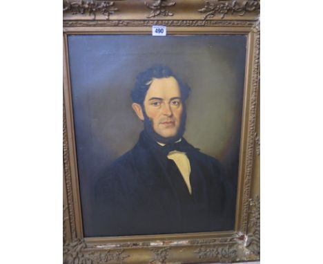 A 19th Century portrait of gentleman, oil on canvas, with Gilt Gesso Frame, overall size approximately 70cm x 60cm, some wear