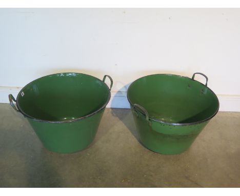 Two Vintage green enamel food boilers - ideal for use as garden planter - 55cm diameter 