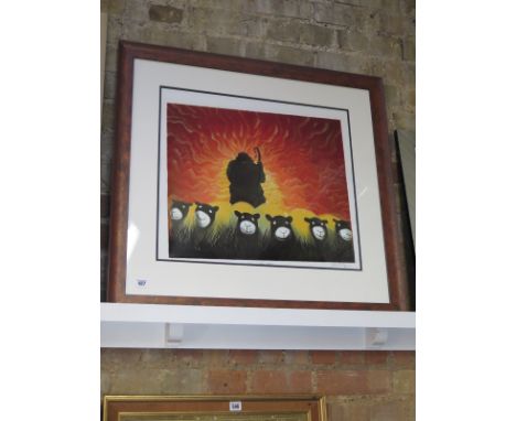 A Mackenzie Thorpe signed limited edition lithograph, Out of the sun, 93 of 300 no COA frame size 76cm x 81cm, good condition