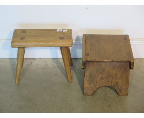 Two small vintage waxed stools 