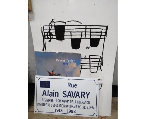 A modern French enamel sign together with a military calendar and a Guinness sign (3) 