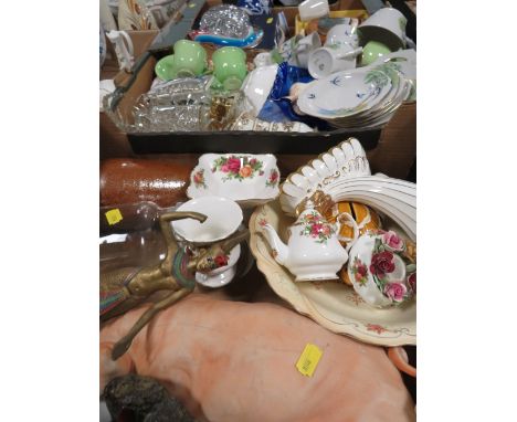 Three trays of mixed collectables to include Royal Albert, Deco Royal Winton, cutlery etc