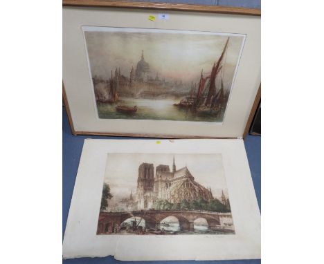 A pair of J Alphege Brewer signed etching &amp; aquatint town scenes 