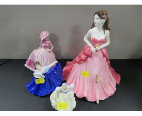A Coalport figurine Ruby Anniversary with box together with three small figurines and another A/F (5) 