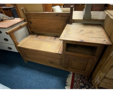 A vintage wooden telephone bench W 126 cm 