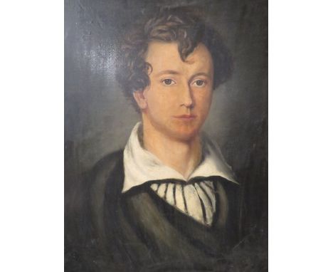 An unframed portrait oil of a young man 