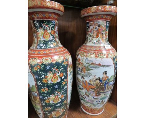 A pair of large Japanese style ceramic vases 