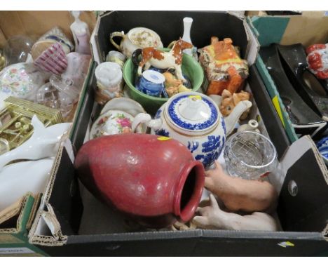Three trays of mixed collectables to include Hollohaza geese, Royal Albert, Beswick horse, Spode etc