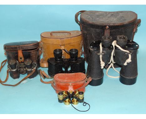 A pair of Anchor Optical Corp 7x50 military binoculars, two pairs of 6x binoculars by C P Goerz and Barr &amp; Stroud and a p