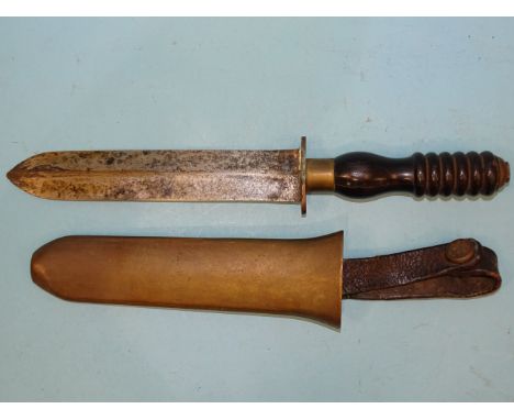 A vintage Siebe Gorman-style diver's knife with double-edge blade, 20cm in length, with black ebonite grip, 34cm overall, wit