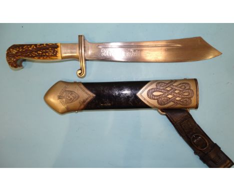 Carl Eickhorn, a WWII German Rad Hewer 1st pattern dagger with full stag grip, stamped below grip FU? 381, with single-edged 