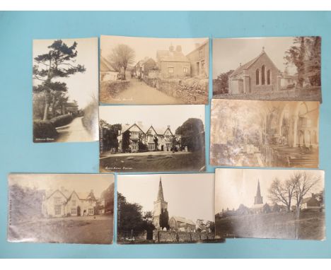 Nine W R Gay RP postcards of North Huish: the Church Army caravan, the church (x4), rectory (x2), village (x2). 