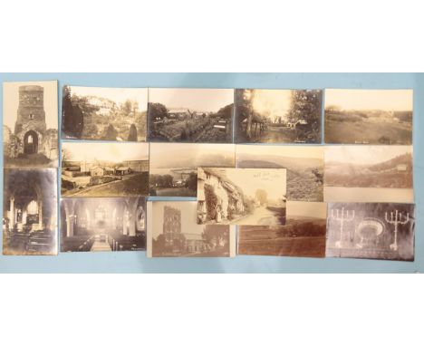 A W R Gay RP postcard of figures outside a cottage in Lynton and other miscellaneous views, (15). 