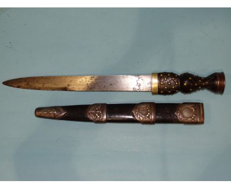 A military-issue Scottish dirk, with crown pommel, studded grip stamped 3/83 4SAH 27, on metal-mounted scabbard, the 29cm bla