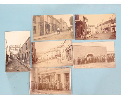 Six W R Gay RP postcards of South Brent: manorial court, gas inauguration 1908, Anchor Hotel (x2), Royal Oak Hotel and (possi