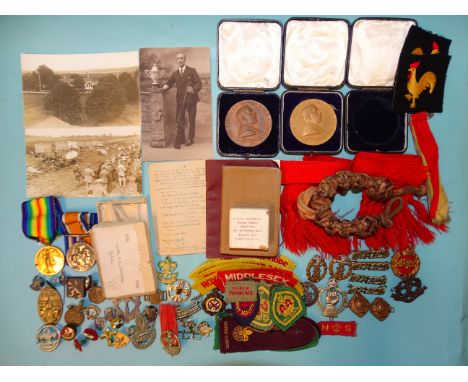 A WWI pair awarded to 2829 C SJT H. C. Denning R Fus: British War and Victory medals, two Stock Exchange Rifle Club medals "H