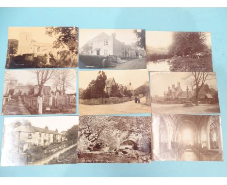 Fifteen W R Gay RP postcards of Cornwood, including Glebe House, vicarage, shop, church, school and traction engine. 