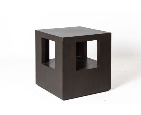 A CONTEMPORARY WOODEN SIDE TABLE
Cube shaped, with an interior shelf beneath
66cm x 60cm
Condition: For a condition report or