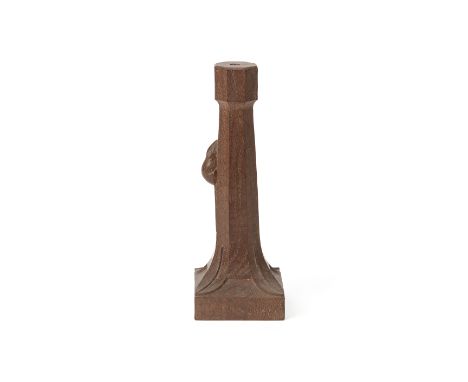 A ROBERT 'MOUSEMAN' THOMPSON WORKSHOP OAK TABLE LAMP
The octagonal tapering column on square base, with carved mouse signatur