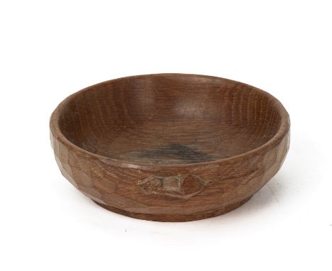 A ROBERT 'MOUSEMAN' THOMPSON WORKSHOPS OAK BOWL
The azded exterior with carved mouse signature
14.5cm diameter
Condition: Con