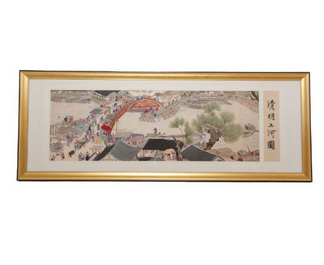 A LARGE CHINESE EMBROIDERED SILK PANEL OF QINGMING FESTIVAL
The composition based on the scroll Along the River During the Qi