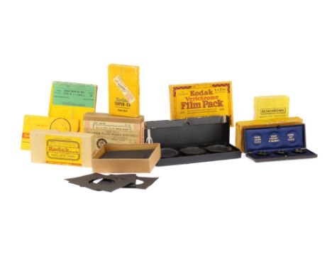 A Collection of Vintage Kodak Film and Photographica Boxes comprising a Super-XX High Speed Panchromatic 4 x 5in film pack,a 