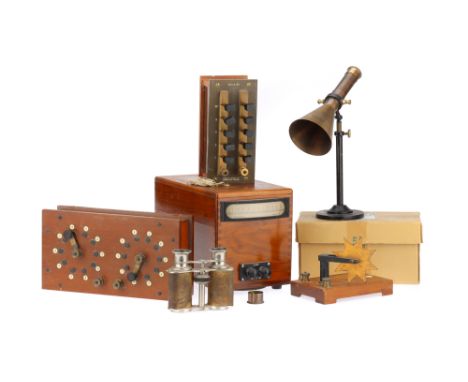 Collection of Scientific Instruments, including a Barlow's wheel by Philip Harris, 2 resistance boxes, a galvanometer by H. W