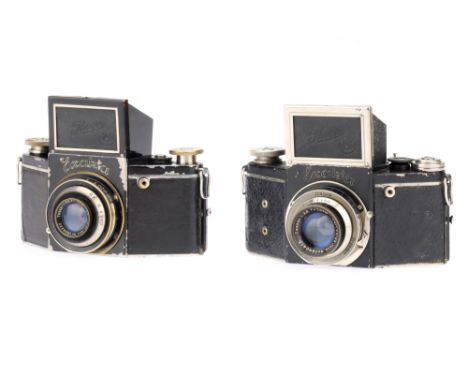 Two VP Exakta Model B 127 SLR Cameras, to include a VP model B, black, serial no. 418494, body G, some wear to body, shutter 