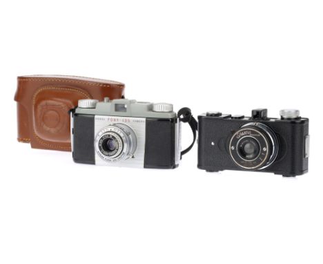 Two U.S.A. Viewfinder Cameras comprising a Kodak Pony 135 camera, 1950-55, for 35mm film, serial no.79656, with an Anaston f/