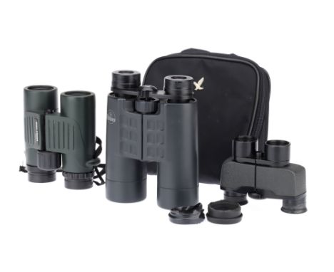 Three Sets of Binoculars, to include a pair of Bushnell Custom Compact 7x26 binoculars, body G-VG, optics G-VG, some very lig