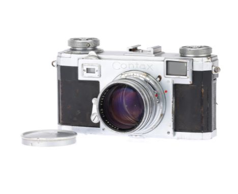 A Contax IIa 35mm Rangefinder Camera, chrome, body G, shutter working, RF patch clear, together with a Zeiss-Opton Sonnar T f