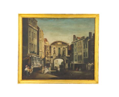 Oil painting on canvas, View of Temple Bar, London, Oil painting on canvas, View of Temple Bar, London, copy of the original 