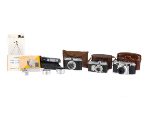 A Mixed Selection of Cameras comprising a Leidolf Lordomat rangefinder camera with a Lordonar f/2.8 50mm lens, shutter sticki