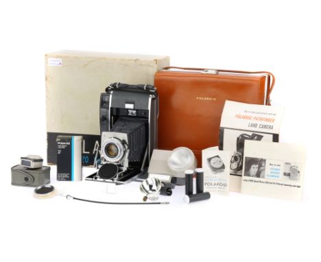 A Polaroid 120 Pathfinder Instant Camera Outfit, body G-VG, shutter working, optics G, some light haze present, in maker's ca