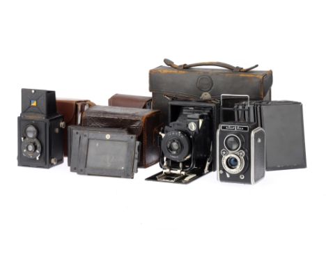 Three Cameras comprising a Houghtons Ensign Klito quarter plate folding camera with an Aldis Uno Anastigmat f/7.7 5.5in lens,