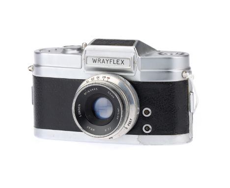 A Wray Wrayflex I 35mm SLR Camera, chrome, body G, some chrome touch-ups, shutter working, with Wray Unilux f/2.8 50mm lens, 