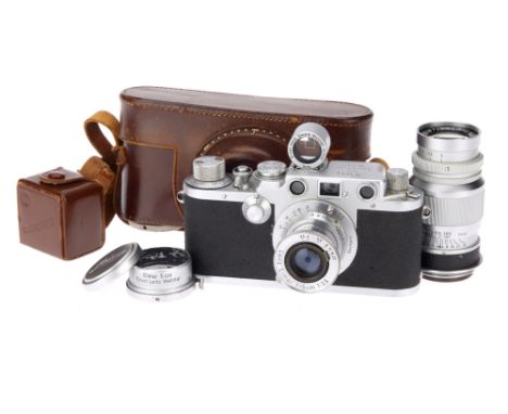 A Leica IIIf 'Sharkskin' Rangefinder Camera, 1950, chrome, serial no. 503402, with Leitz Elmar f/3.5 50mm lens, chrome, seria