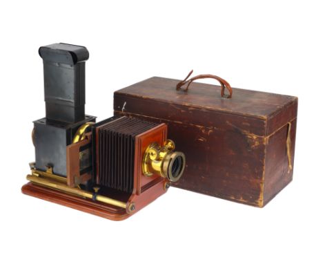 An Attractive Victorian Brass &amp; Mahogany Magic Lantern, English, c.1880, unsigned, the lantern on French polished mahogan