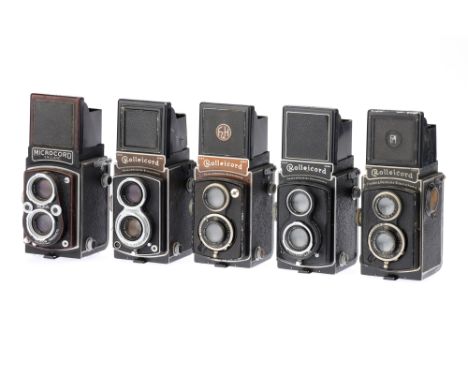 A Selection of Rolleicord Etched Name Plate TLR Cameras comprising a Rolleicord I with a Carl Zeiss Jena Triotar f/3.8 7.5cm 