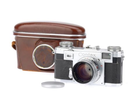 A Contax IIa 35mm Rangefinder Camera, chrome, body G-VG, shutter working, rangefinder bright &amp; clear, with a Carl Zeiss S