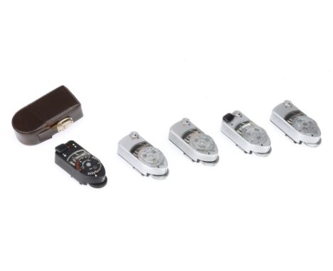 A Group of Leitz Metrawatt Leica-Meter Exposure Meters comprising a chrome Leica-Meter MR CdS exposure meter, and a black Lei