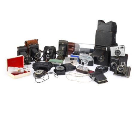 A Mixed Selection of Cameras including a Butcher's Pressman Reflex quarter plate SLR camera, an Ensign Ful-Vue 1946 model, a 