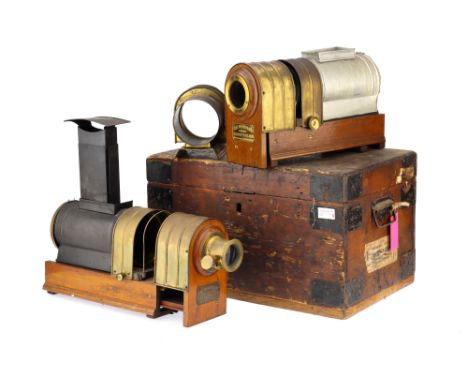 Magic Lanterns - Spare parts for Woodberry Sciopticon Lanterns Large wooden Trunk containing various parts for 2 Woodberry Sc