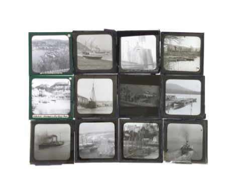 Collection of Magic Lantern Slides of Ships, Boats and Harbour Scenes, comprising of 13 lantern slides with images including 